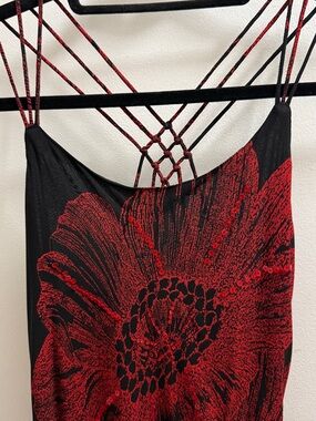 Vtg 90s Raiment Fashions Rayon Dress  Fits M Red Floral Sequin Strappy Midi